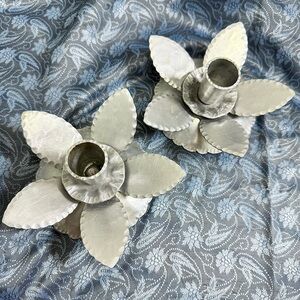 Vintage Mid-Century Everlast Hand-Forged Aluminum Lotus Candle Holders Set of 2